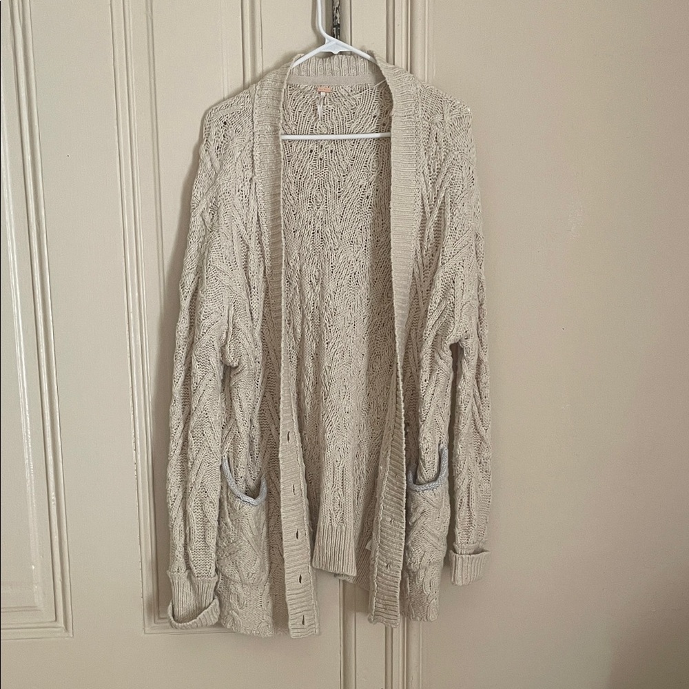 Free People (new) Cream Cable Knit Cardigan